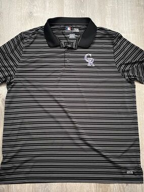 MLB Colorado Rockies Black & Gray Striped Polo Mens XXL